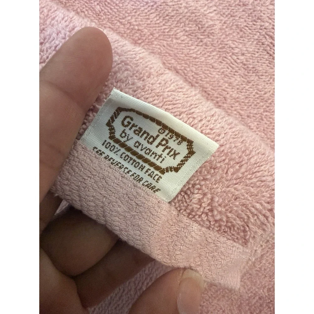 Vintage Fieldcrest Grand Prix Pink Flamingo Bath Hand Towel Set 2 Art Deco